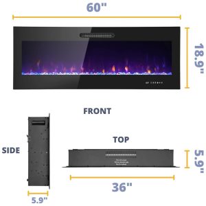 Lareira Elétrica de Embutir A45x152L com Controle Remoto e Chamas Ajustável, 110V 1500W, Prominence Home, Preta