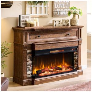 Lareira Elétrica OKD 132,08 cm com Suporte, Lareira Independente Aquecedora com Vidro de 3 Lados para TVs de até 65 ,