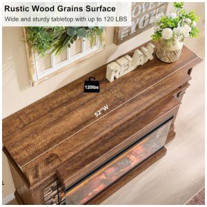 Lareira Elétrica OKD 132,08 cm com Suporte, Lareira Independente Aquecedora com Vidro de 3 Lados para TVs de até 65 ,