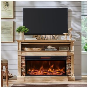 ectqxc8nc3kd0b_1 jpg - Lareira Elétrica OKD 132,08 cm com Manto, Lareira Autônoma Aquecedora TV Stand com Vidro em 3 Lados para TVs com Armário de Armazenamento