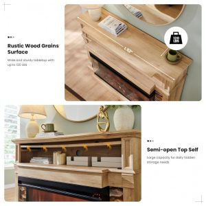 ectqxc8nc3kd0b_3 jpg - Lareira Elétrica OKD 132,08 cm com Manto, Lareira Autônoma Aquecedora TV Stand com Vidro em 3 Lados para TVs com Armário de Armazenamento