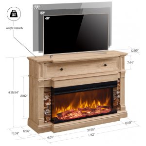 ectqxc8nc3kd0b_4 jpg - Lareira Elétrica OKD 132,08 cm com Manto, Lareira Autônoma Aquecedora TV Stand com Vidro em 3 Lados para TVs com Armário de Armazenamento