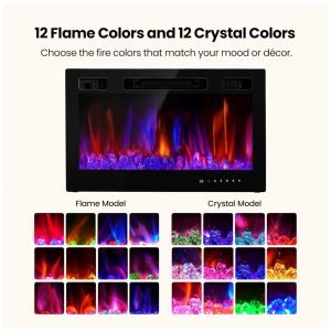 ectqxpbkdr6d0b_2 jpg - Lareira Elétrica Embutida 76,2 cm, RealSmart 1500W Aquecedores de Parede Controle Remoto 12 Cores de Chama Design Moderno Baixo Ruído