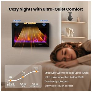 ectqxpbkdr6d0b_4 jpg - Lareira Elétrica Embutida 76,2 cm, RealSmart 1500W Aquecedores de Parede Controle Remoto 12 Cores de Chama Design Moderno Baixo Ruído