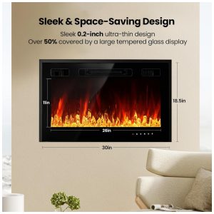 ectqxpbkdr6d0b_6 jpg - Lareira Elétrica Embutida 76,2 cm, RealSmart 1500W Aquecedores de Parede Controle Remoto 12 Cores de Chama Design Moderno Baixo Ruído