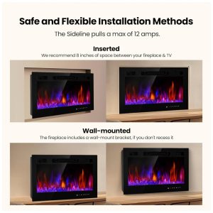 ectqxpbkdr6d0b_7 jpg - Lareira Elétrica Embutida 76,2 cm, RealSmart 1500W Aquecedores de Parede Controle Remoto 12 Cores de Chama Design Moderno Baixo Ruído