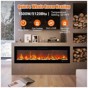 ectqymsyxdmd0b_3 jpg - Lareira Elétrica de 152 cm, Embutida ou de Parede, com LED Touch, Controle Remoto e App Wi Fi. Aquecedor 1500 750W, 12 Cores Ajustáveis, Timer,AsyPets