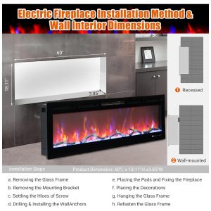 ectqymsyxdmd0b_6 jpg - Lareira Elétrica de 152 cm, Embutida ou de Parede, com LED Touch, Controle Remoto e App Wi Fi. Aquecedor 1500 750W, 12 Cores Ajustáveis, Timer,AsyPets