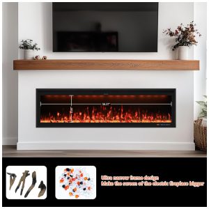 Lareira Elétrica Embutida Valuxhome de 152,4 cm, Design de Moldura Ultra Estreita, 13 Cores de Chamas, Aquece até 37m ,