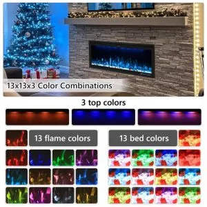 Lareira Elétrica Embutida Valuxhome de 152,4 cm, Design de Moldura Ultra Estreita, 13 Cores de Chamas, Aquece até 37m ,