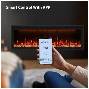 Lareira Elétrica Embutida Valuxhome de 152,4 cm, Design de Moldura Ultra Estreita, 13 Cores de Chamas, Aquece até 37m ,