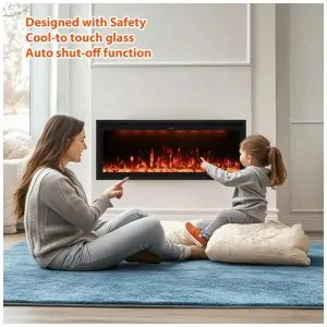 Lareira Elétrica Embutida Valuxhome de 152,4 cm, Design de Moldura Ultra Estreita, 13 Cores de Chamas, Aquece até 37m ,
