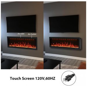 Lareira Elétrica Embutida Valuxhome de 152,4 cm, Design de Moldura Ultra Estreita, 13 Cores de Chamas, Aquece até 37m ,