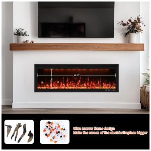ectqzm1sqvjd0b_4 jpg - Lareira Elétrica Valuxhome 127 cm Ultra Fina, Embutida e para Montagem na Parede, Moldura Ultracompacta e Tela Ampliada com 13 Cores de Chama