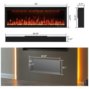 ectqzm1sqvjd0b_5 jpg - Lareira Elétrica Valuxhome 127 cm Ultra Fina, Embutida e para Montagem na Parede, Moldura Ultracompacta e Tela Ampliada com 13 Cores de Chama