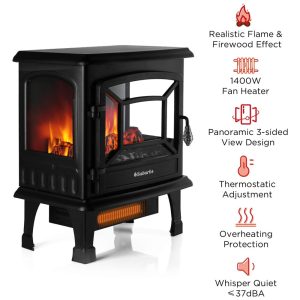 Lareira Elétrica Suburbs Realista Portátil, 1400W, TURBRO TS20, Preto