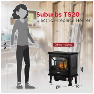 Lareira Elétrica Suburbs Realista Portátil, 1400W, TURBRO TS20, Preto