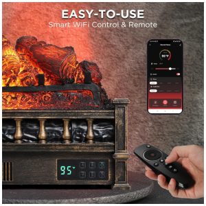 ectqq4jztg7c0b_4 jpg - Lareira Elétrica Ecológica 26 66cm com Controle Remoto, Toras de Pinho Realista, Cores de Chama Ajustáveis, WiFi e Som Crepitante, 110V 1500W, TURBRO, Bronze