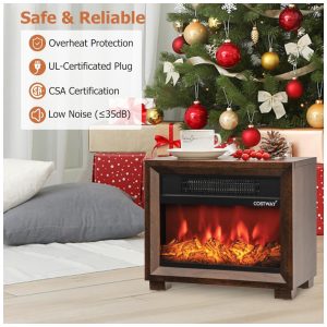 ectqqf79m2kc0b_4 jpg - Mini Lareira Elétrica Portátil com Efeito de Chamas Realistas, Aquece e Decora, 110V 750W, Costway, Marrom