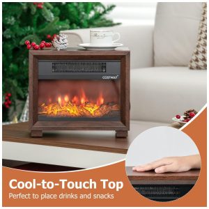 ectqqf79m2kc0b_5 jpg - Mini Lareira Elétrica Portátil com Efeito de Chamas Realistas, Aquece e Decora, 110V 750W, Costway, Marrom