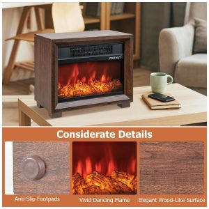 ectqqf79m2kc0b_6 jpg - Mini Lareira Elétrica Portátil com Efeito de Chamas Realistas, Aquece e Decora, 110V 750W, Costway, Marrom