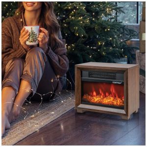 ectqqf79m2kc0b_8 jpg - Mini Lareira Elétrica Portátil com Efeito de Chamas Realistas, Aquece e Decora, 110V 750W, Costway, Marrom