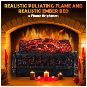 ectqpl81plb80b_1 jpg - Lareira Elétrica Ecológica com Controle Remoto, Efeito de Chama Realista, Brilho Ajustável e Temporizador 8H, 110V 1500W, LifePlus FP201R, Marrom