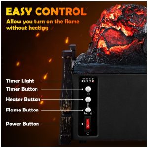 ectqpl81plb80b_2 jpg - Lareira Elétrica Ecológica com Controle Remoto, Efeito de Chama Realista, Brilho Ajustável e Temporizador 8H, 110V 1500W, LifePlus FP201R, Marrom