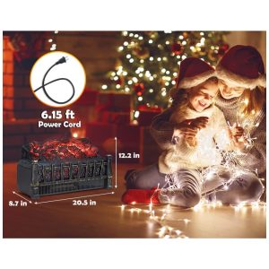 ectqpl81plb80b_3 jpg - Lareira Elétrica Ecológica com Controle Remoto, Efeito de Chama Realista, Brilho Ajustável e Temporizador 8H, 110V 1500W, LifePlus FP201R, Marrom