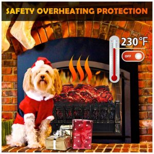 ectqpl81plb80b_4 jpg - Lareira Elétrica Ecológica com Controle Remoto, Efeito de Chama Realista, Brilho Ajustável e Temporizador 8H, 110V 1500W, LifePlus FP201R, Marrom