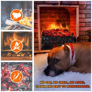 ectqpl81plb80b_5 jpg - Lareira Elétrica Ecológica com Controle Remoto, Efeito de Chama Realista, Brilho Ajustável e Temporizador 8H, 110V 1500W, LifePlus FP201R, Marrom