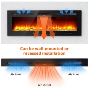 Lareira Elétrica 127 cm, Recessada e Montada na Parede, Aquecedor 1500W 750W, Termostato 15 37 C , Controle Remoto e Touch, 12 Cores. Fectiontool