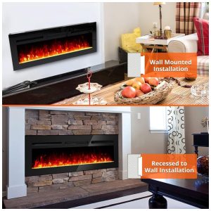 Lareira Elétrica 127 cm, Recessada e Montada na Parede, Aquecedor 1500W 750W, Termostato 15 37 C , Controle Remoto e Touch, 12 Cores. Fectiontool