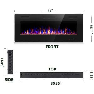 ectqwgvjhvg90b_1 jpg - Lareira Elétrica de Embutir A45x91L com Controle Remoto e Digital, Luz LED, Chama Ajustável e Temporizador, 1500W, 110v, CRZOE Jx 836C3, Preto