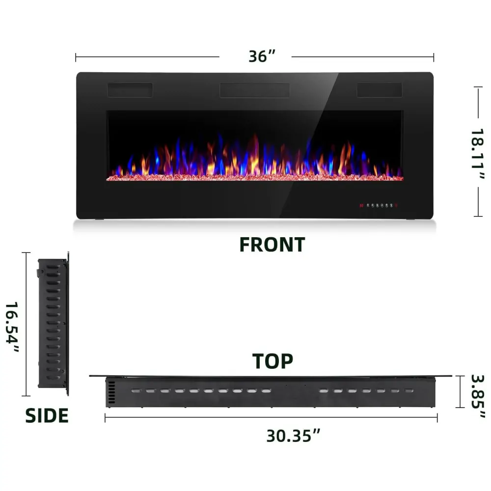 ectqwgvjhvg90b_1 jpg - Lareira Elétrica de Embutir A45x91L com Controle Remoto e Digital, Luz LED, Chama Ajustável e Temporizador, 1500W, 110v, CRZOE Jx 836C3, Preto