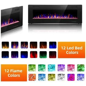 ectqwgvjhvg90b_4 jpg - Lareira Elétrica de Embutir A45x91L com Controle Remoto e Digital, Luz LED, Chama Ajustável e Temporizador, 1500W, 110v, CRZOE Jx 836C3, Preto