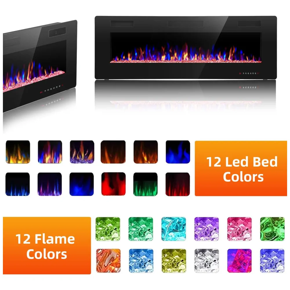 ectqwgvjhvg90b_4 jpg - Lareira Elétrica de Embutir A45x91L com Controle Remoto e Digital, Luz LED, Chama Ajustável e Temporizador, 1500W, 110v, CRZOE Jx 836C3, Preto
