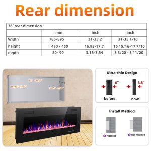 ectqwgvjhvg90b_5 jpg - Lareira Elétrica de Embutir A45x91L com Controle Remoto e Digital, Luz LED, Chama Ajustável e Temporizador, 1500W, 110v, CRZOE Jx 836C3, Preto