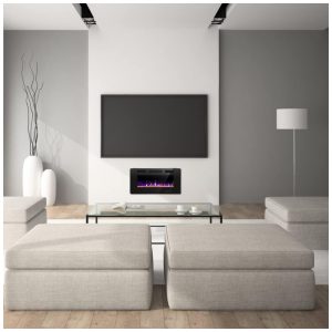 ectqwgvjhvg90b_6 jpg - Lareira Elétrica de Embutir A45x91L com Controle Remoto e Digital, Luz LED, Chama Ajustável e Temporizador, 1500W, 110v, CRZOE Jx 836C3, Preto