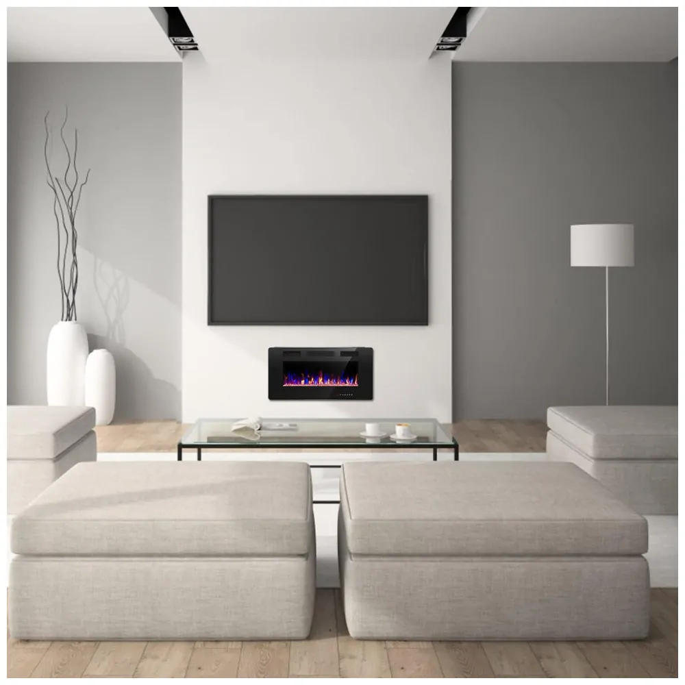 ectqwgvjhvg90b_6 jpg - Lareira Elétrica de Embutir A45x91L com Controle Remoto e Digital, Luz LED, Chama Ajustável e Temporizador, 1500W, 110v, CRZOE Jx 836C3, Preto