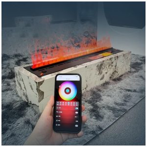 Lareira Elétrica Recessível com Simulação de Chama a Vapor d Água ERoomQ Preta Aço Inox 100cm 128 Cores Ajustáveis Controle Remoto e Painel