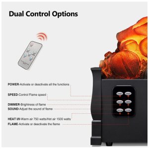 ectq4km6zhqb0b_3 jpg - Lareira Elétrica Ecológica 21 53 cm com Controle Remoto, Brilho da Chama Ajustável, Proteção Contra Superaquecimento e Toras Cinza Esbranquiçadas, 110V 1500W, R.W.FLAME, Preta