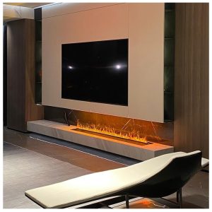 Lareira Elétrica Recessível com Simulação de Chama a Vapor d Água ERoomQ Preta Aço Inox 150cm 128 Cores Ajustáveis Controle Remoto e Painel