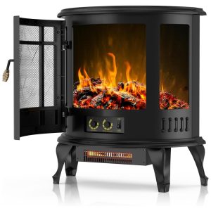 Lareira Elétrica Portátil com Efeito de Chamas Realista 3D e Proteção Contra Superaquecimento, 110V 1500W, Eueiriup, Preta