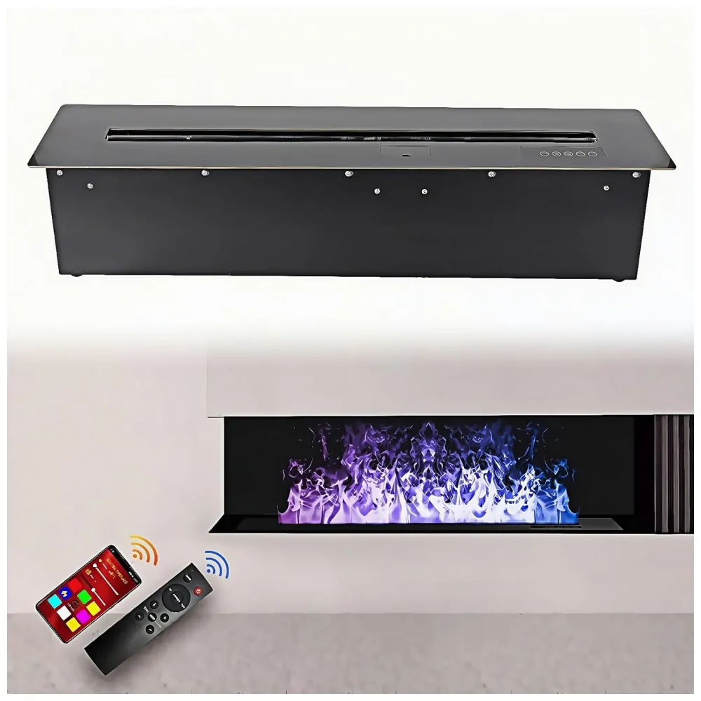 Lareira Elétrica 3D Vapor d Água Sxysgf 8 Cores Chamas Dinâmicas Recessível Controle Remoto App Timer Aço Inoxidável 80cm