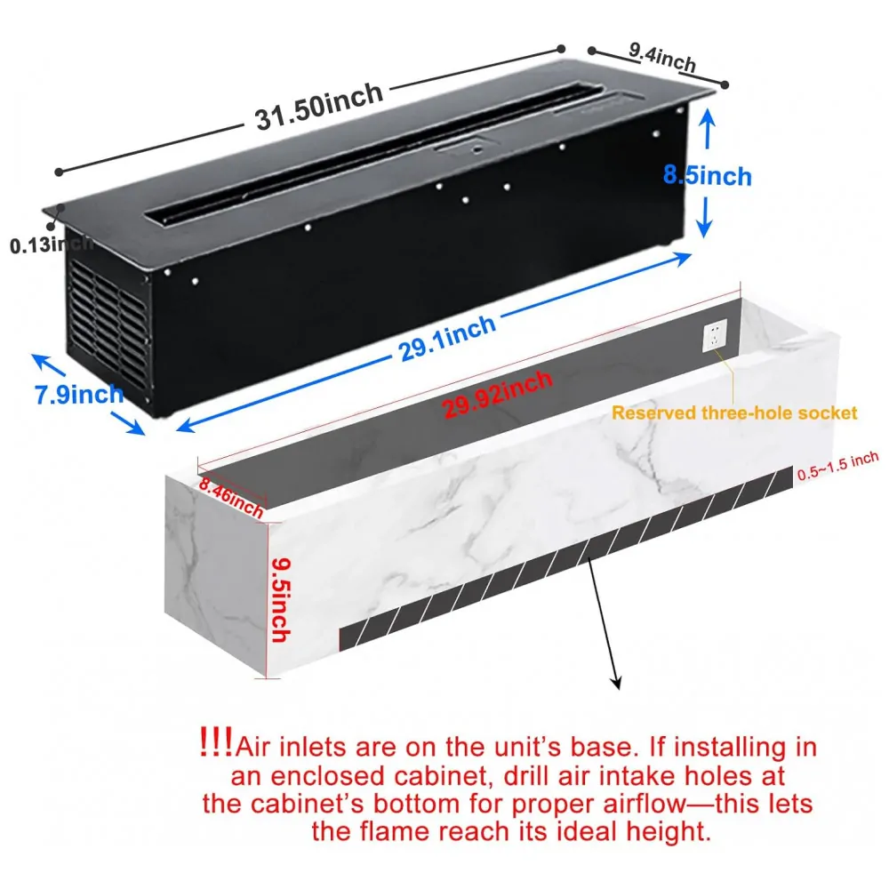 Lareira Elétrica 3D Vapor d Água Sxysgf 8 Cores Chamas Dinâmicas Recessível Controle Remoto App Timer Aço Inoxidável 80cm