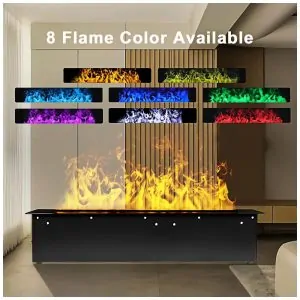 Lareira Elétrica 3D Vapor d Água Sxysgf 8 Cores Chamas Dinâmicas Recessível Controle Remoto App Timer Aço Inoxidável 80cm