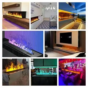 Lareira Elétrica 3D Vapor d Água Sxysgf 8 Cores Chamas Dinâmicas Recessível Controle Remoto App Timer Aço Inoxidável 80cm