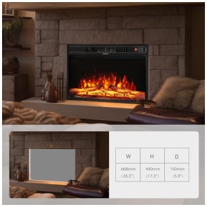 ectqdrtvm8mc0b_7 jpg - Lareira Elétrica de Embutir A43x69L cm com Controle Remoto, Chamas Realistas e Brilho Ajustável, 110V 1400W, WAMPAT, Preta