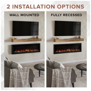 Lareira Elétrica de Embutir A46x127L cm com Controle Remoto, 10 Cores de Chama e Compatível com Google e Alexa , 110V 1465W, Ember, Preta